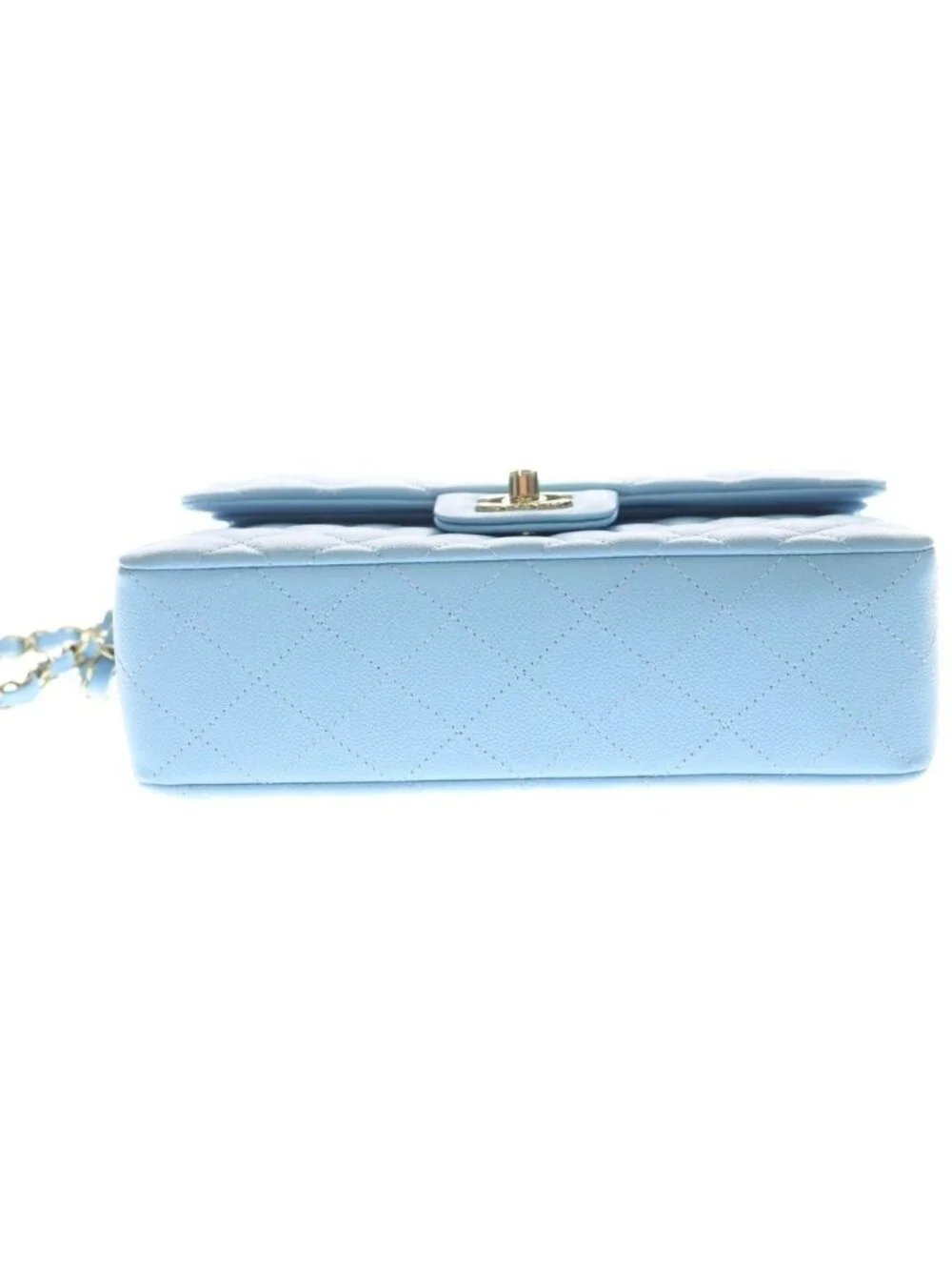 Chanel Quilted 23 Double Flap Chain Shoulder Bag Light Blue Caviar Leather Gold